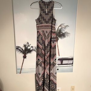 Long Aztec-like pattern halter dress